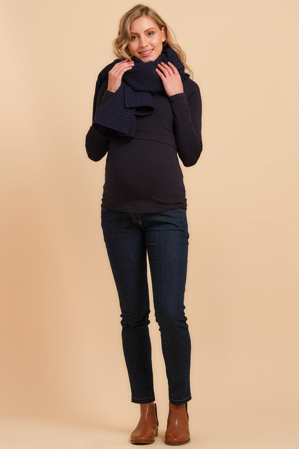 Bavlněné těhotenské a kojící triko - tmavě modrá