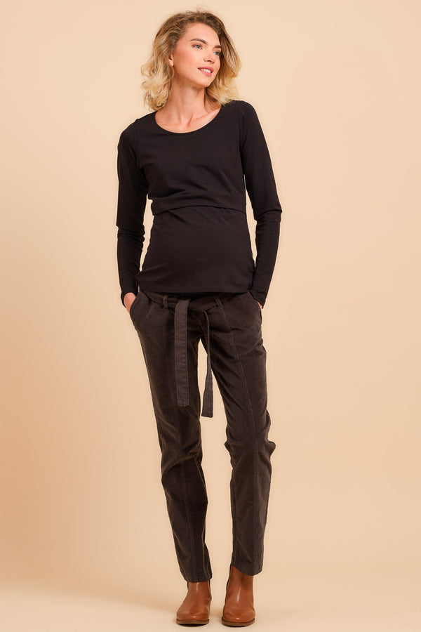 Manšestrové těhotenské kalhoty - khaki