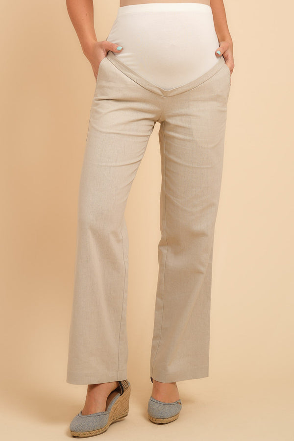 Těhotenské lněné kalhoty s rozšířenými nohavicemi