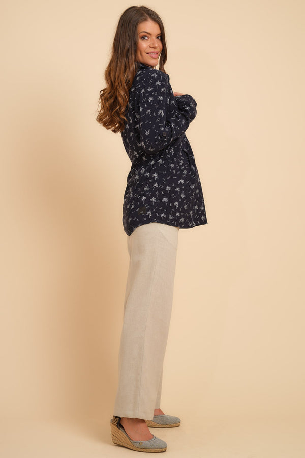 Těhotenské lněné kalhoty s rozšířenými nohavicemi