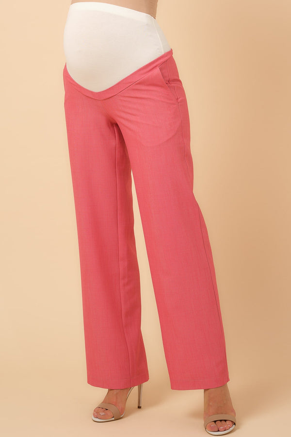 Elegantní těhotenské kalhoty s rozšířenými nohavicemi – korálové