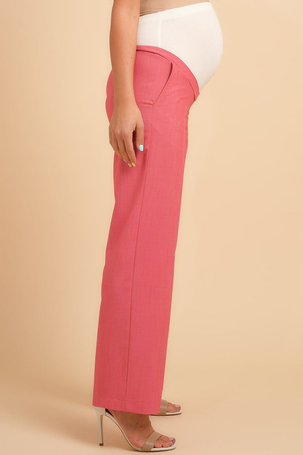 Elegantní těhotenské kalhoty s rozšířenými nohavicemi – korálové