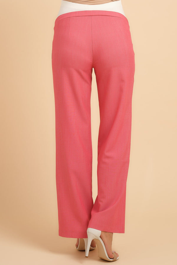 Elegantní těhotenské kalhoty s rozšířenými nohavicemi – korálové