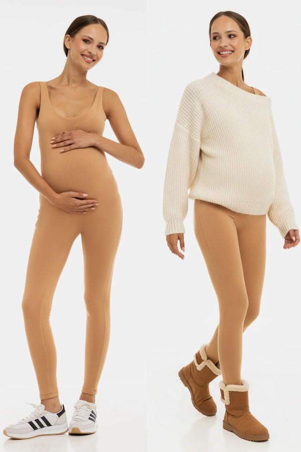 Dvojitý těhotenský overal z bavlny – béžový