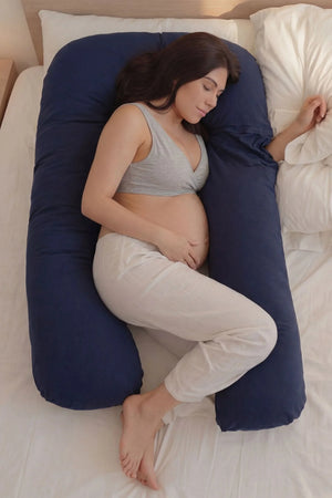 Възглавница за бременни и кърмене 3 в 1 - тъмносиня - бременна жена
