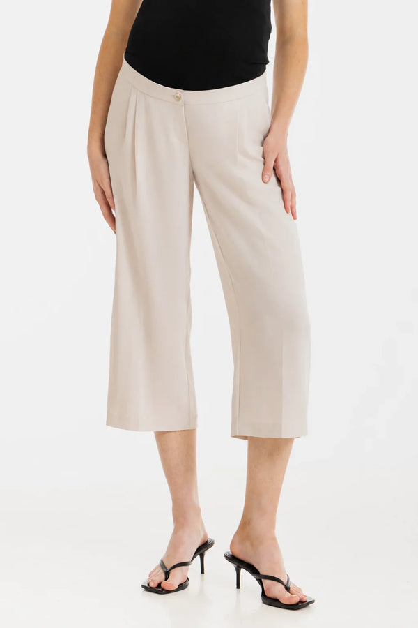 Elegantní těhotenské 7/8 kalhoty se sklady – béžové