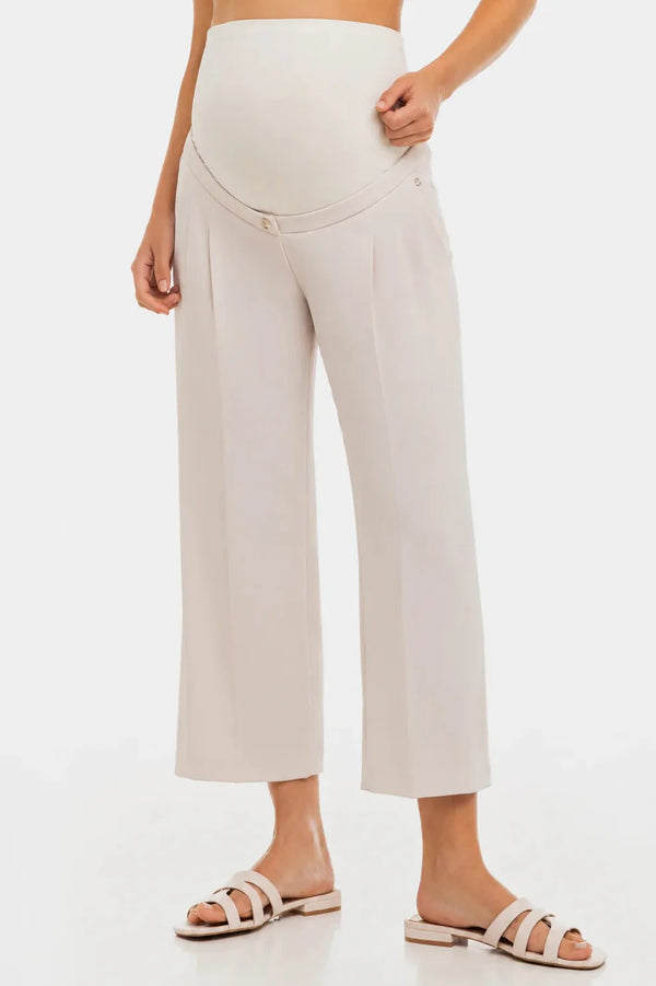 Elegantní těhotenské 7/8 kalhoty se sklady – béžové
