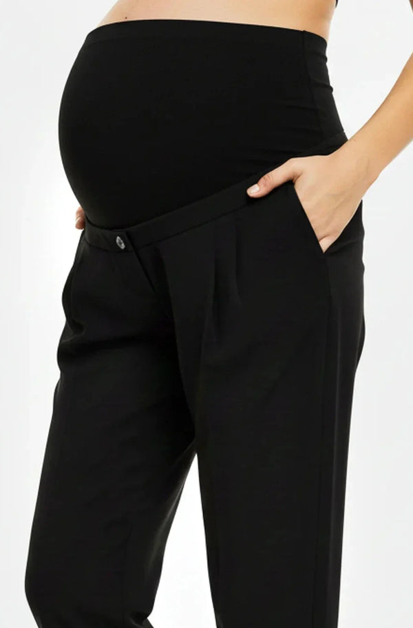 Těhotenské kalhoty se sklady z jemného žoržetu – černé