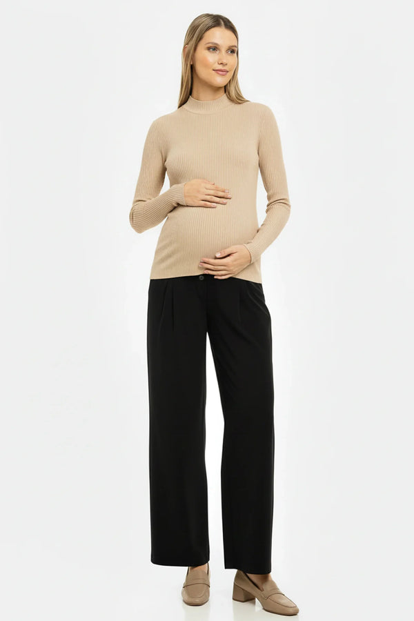 Těhotenské kalhoty se sklady z jemného žoržetu – černé