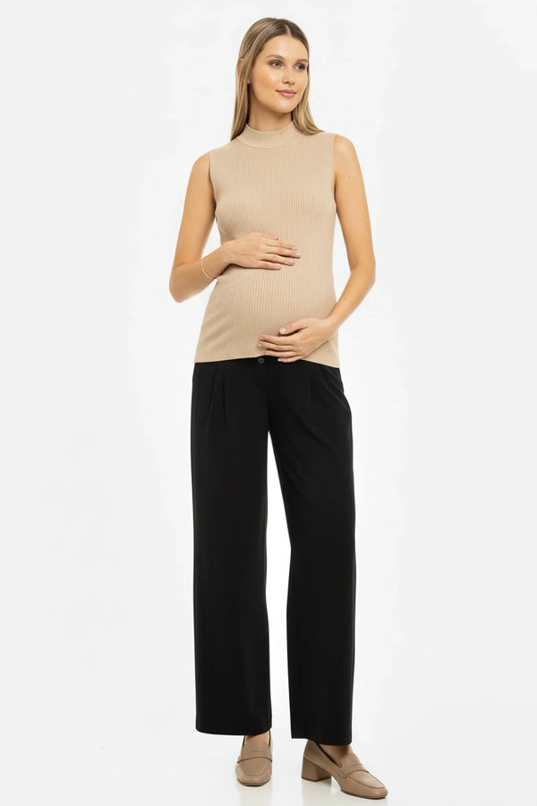 Rozšířené elastické těhotenské kalhoty se sklady - černý