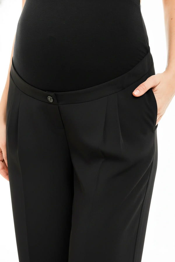 Těhotenské kalhoty se sklady z jemného žoržetu – černé