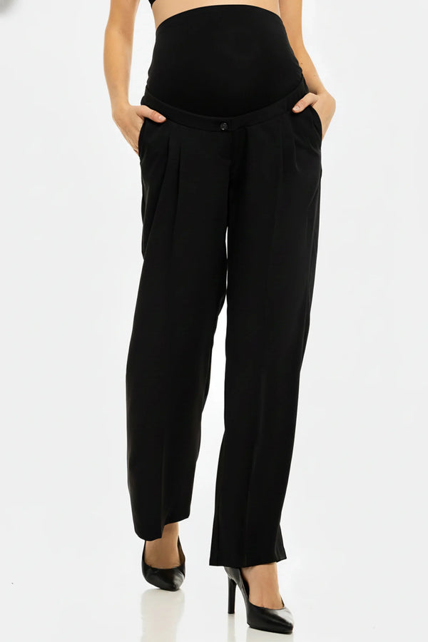 Těhotenské kalhoty se sklady z jemného žoržetu – černé