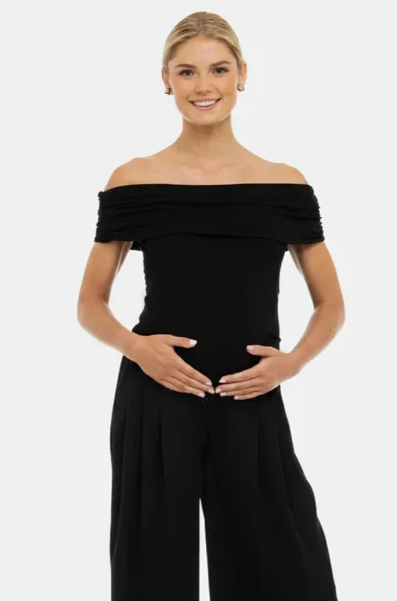 Elegantní těhotenský top s odhalenými rameny – černý