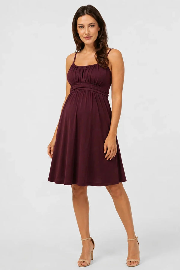 Elegantní těhotenské šaty s ramínky – vínové