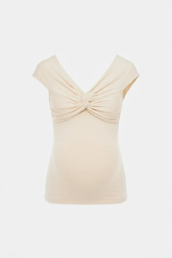 Elegantní těhotenský top s uzlem – krémový