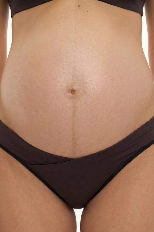 Bikiny těhotenské s nízkým pasem - tmavě hnědá