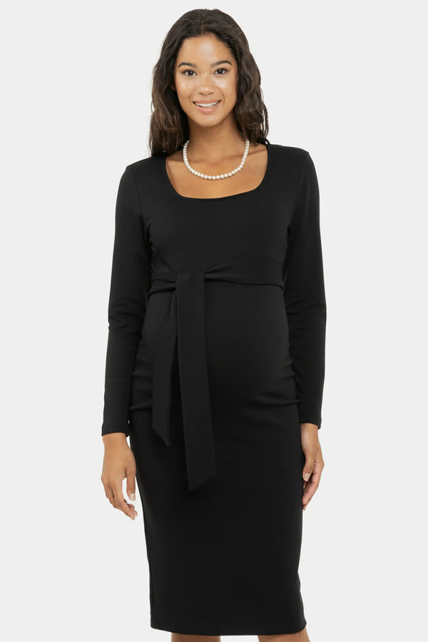 Elegantní dlouhé šaty se širokým páskem v černém