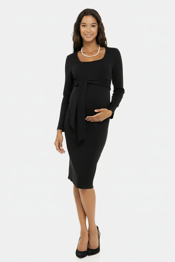 Elegantní dlouhé šaty se širokým páskem v černém