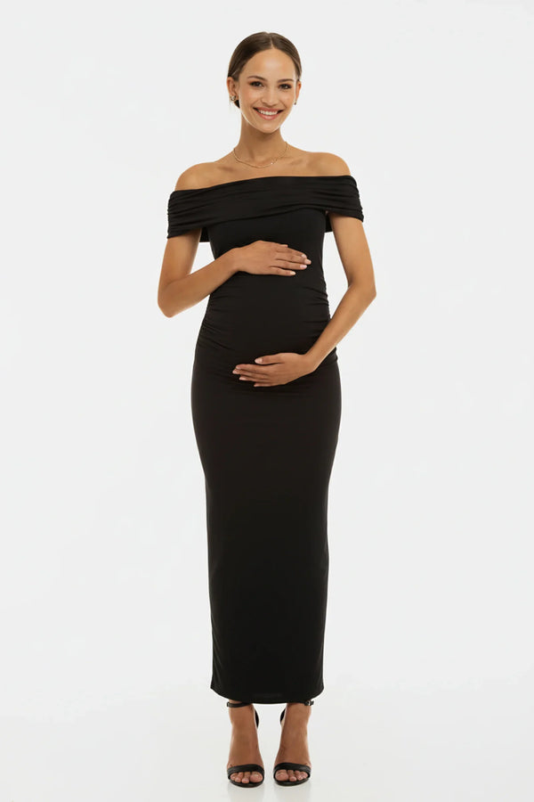 Společenské těhotenské šaty s řasením – černé