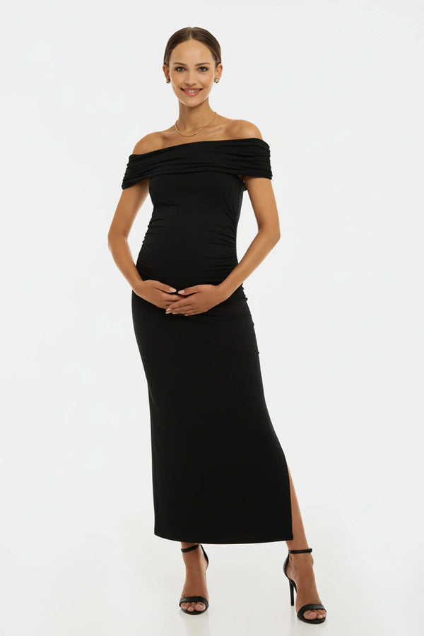 Společenské těhotenské šaty s řasením – černé