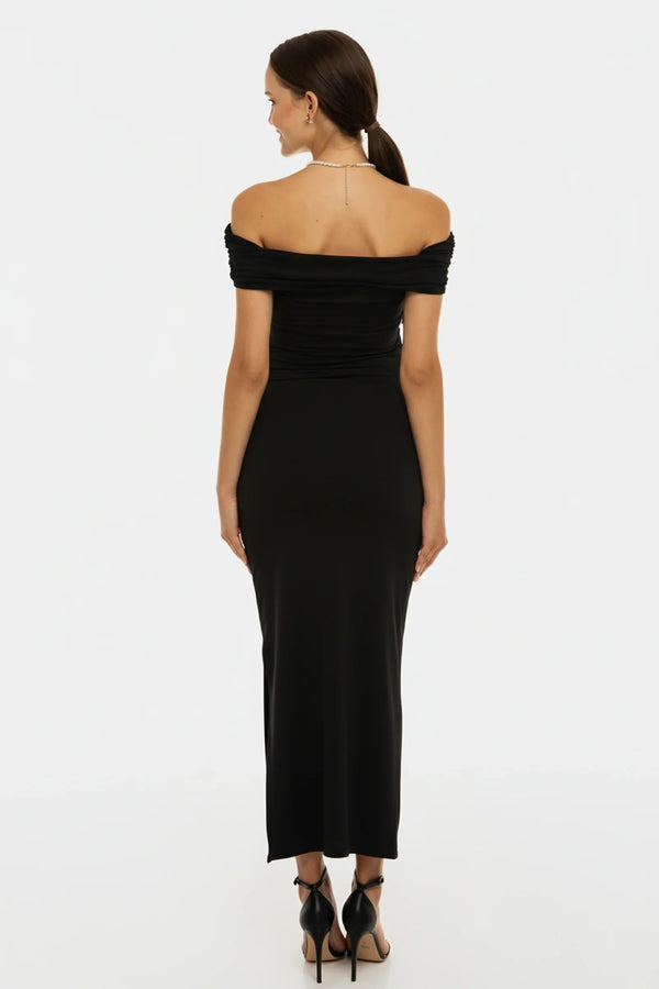 Společenské těhotenské šaty s řasením – černé