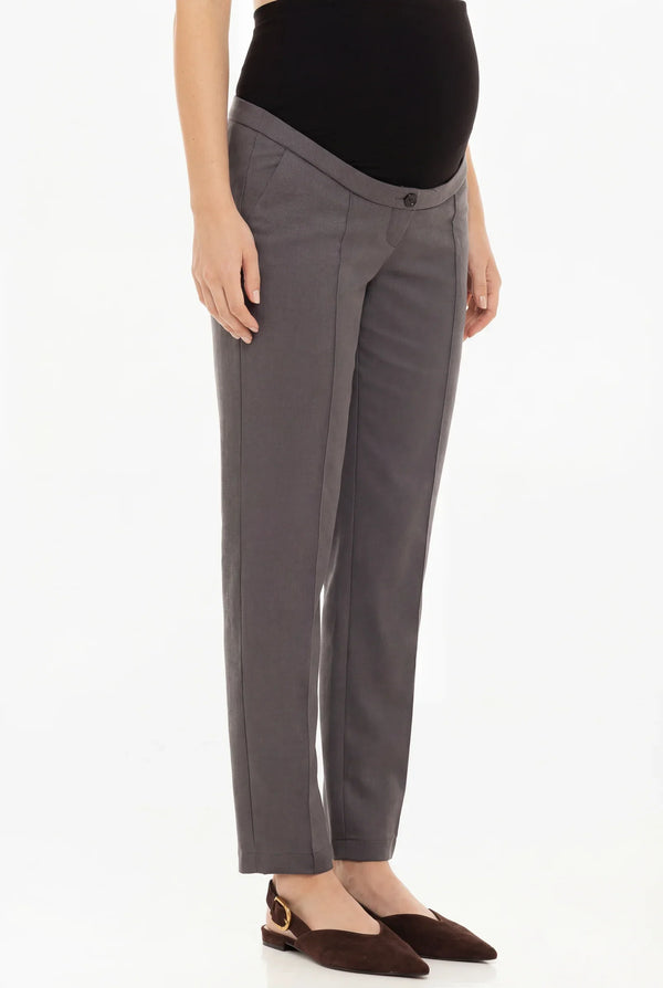Těhotenské kancelářské kalhoty z vlněné směsi – grafitové