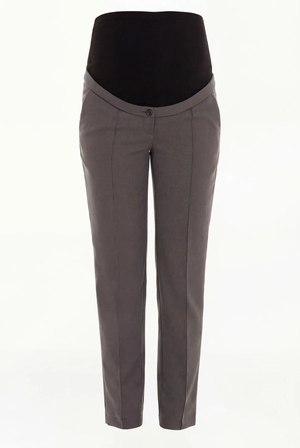 Těhotenské kancelářské kalhoty z vlněné směsi – grafitové