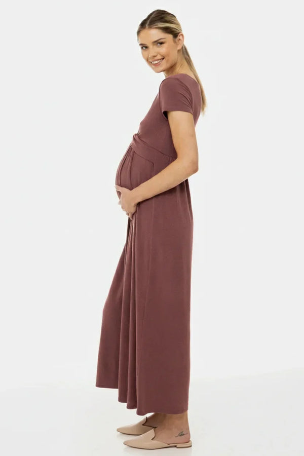 Těhotenské a kojící šaty s dekorativním páskem – starorůžová