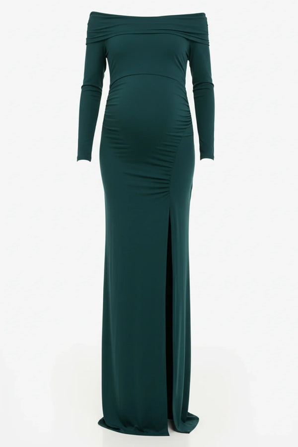 Dlouhé těhotenské šaty s odhalenými rameny - tyrkysové