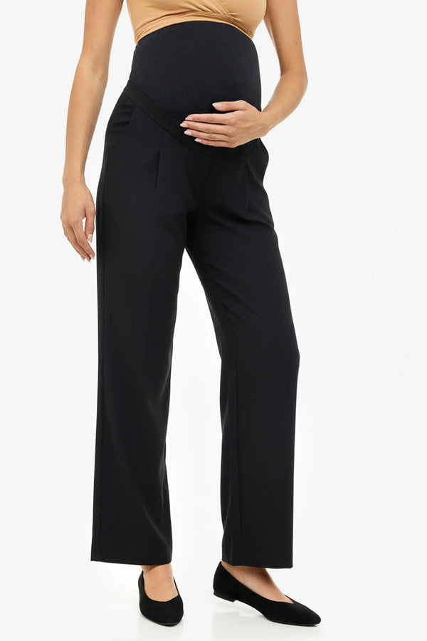 Elastické těhotenské rozevláté kalhoty s sklady – tmavě modré