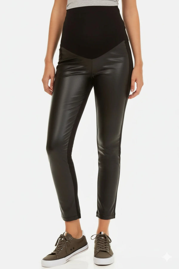 Těhotenské legíny z imitace kůže