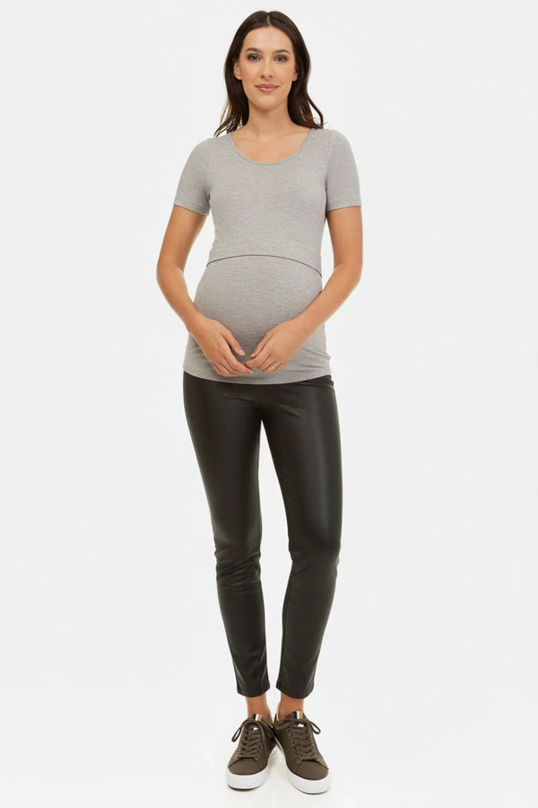 Těhotenské legíny z imitace kůže