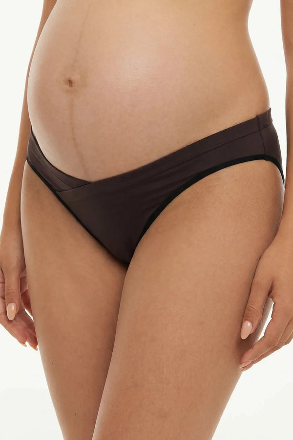 Bikiny těhotenské s nízkým pasem - tmavě hnědá