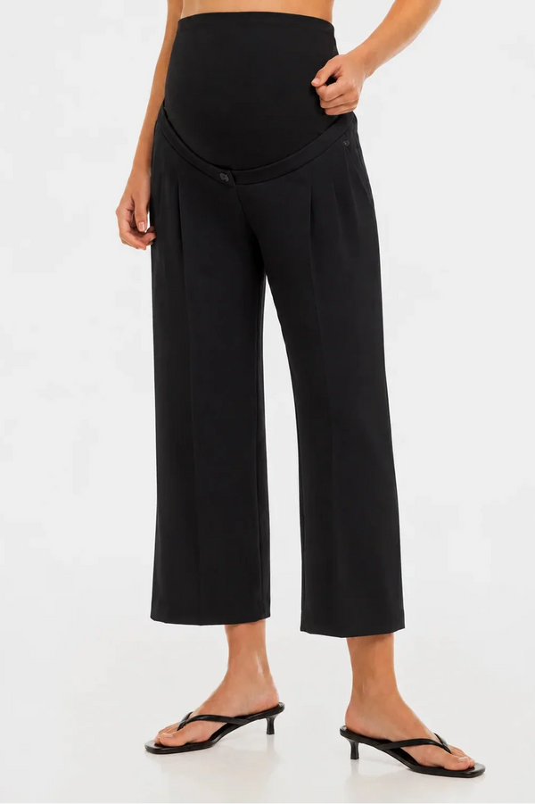 Elegantní těhotenské 7/8 kalhoty se sklady – černé