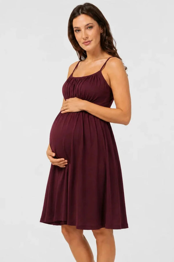 Elegantní těhotenské šaty s ramínky – vínové