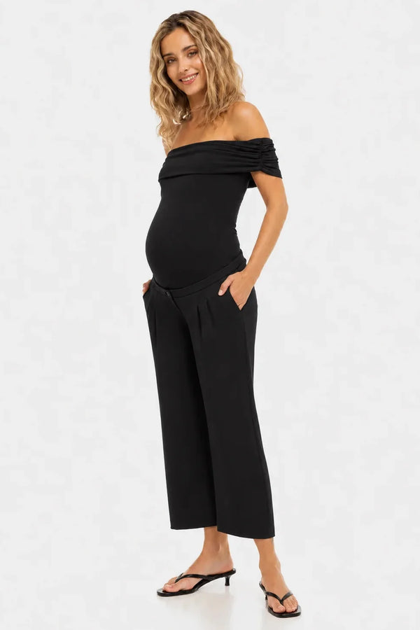 Elegantní těhotenské 7/8 kalhoty se sklady – černé