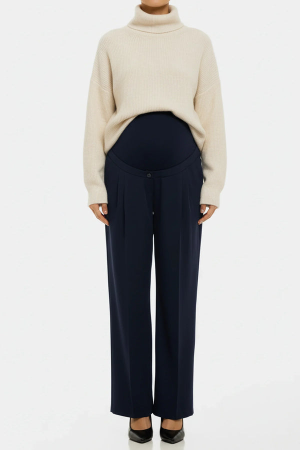 Tmavě modré těhotenské rozšířené kalhoty se sklady