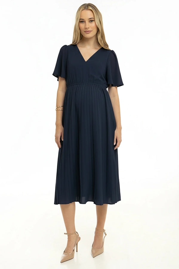 Těhotenské plisované společenské šaty – tmavě modré