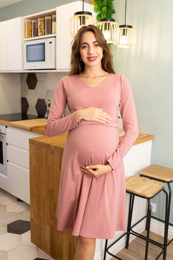 Elegantní těhotenské a kojící šaty v práškové barvě