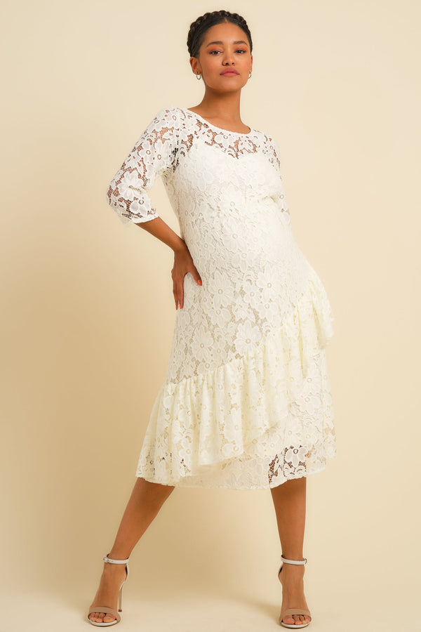 Dlouhé těhotenské krajkové šaty - ecru