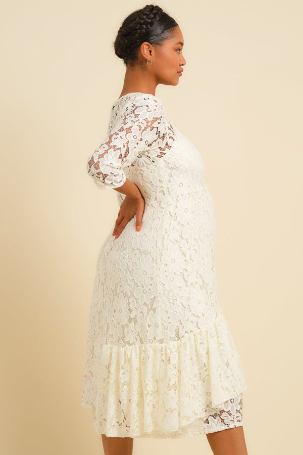 Dlouhé těhotenské krajkové šaty - ecru