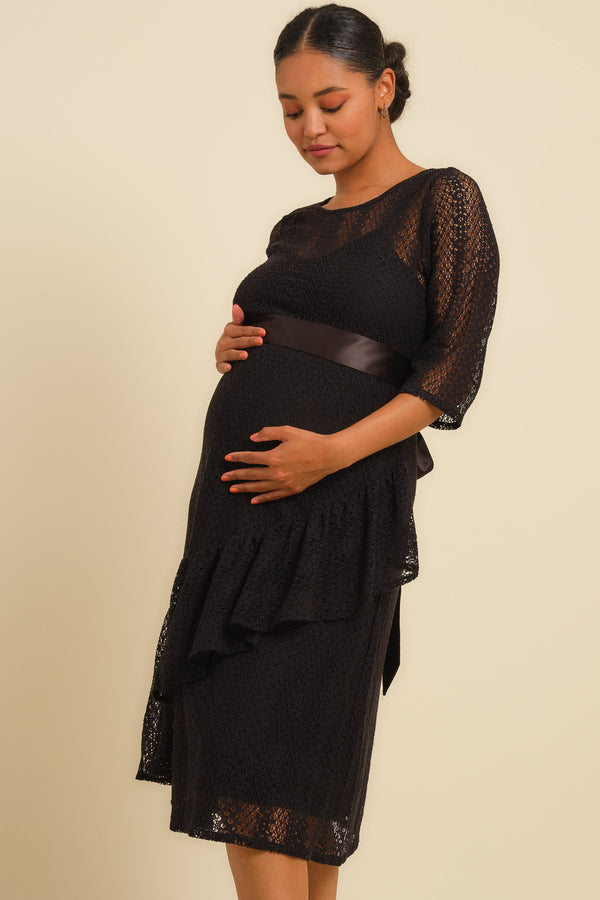 Krajkové koktejlové těhotenské šaty v černé