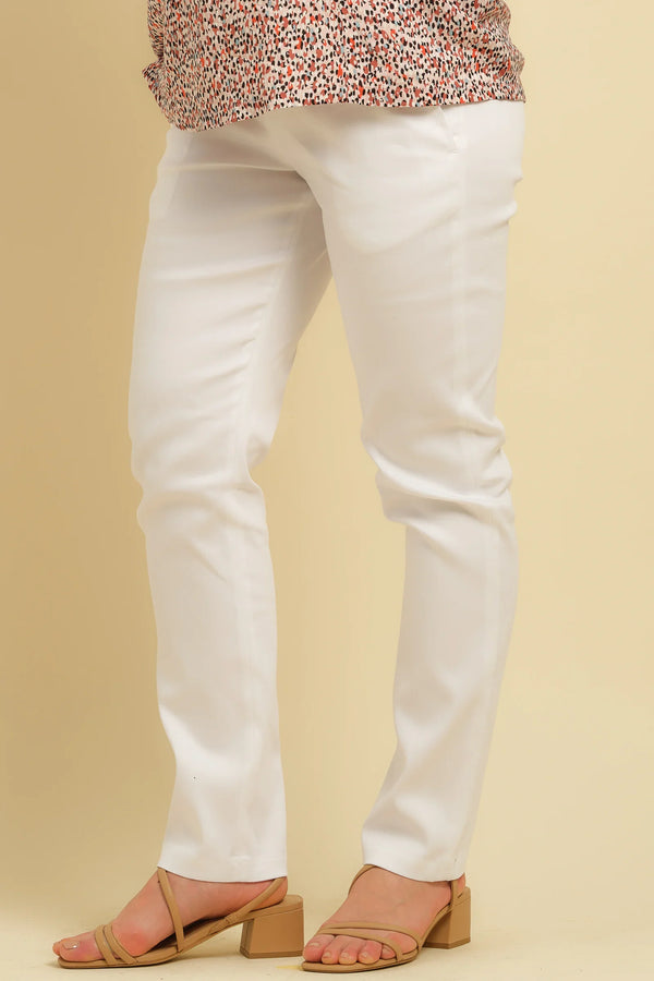 Bílé bavlněné těhotenské kalhoty