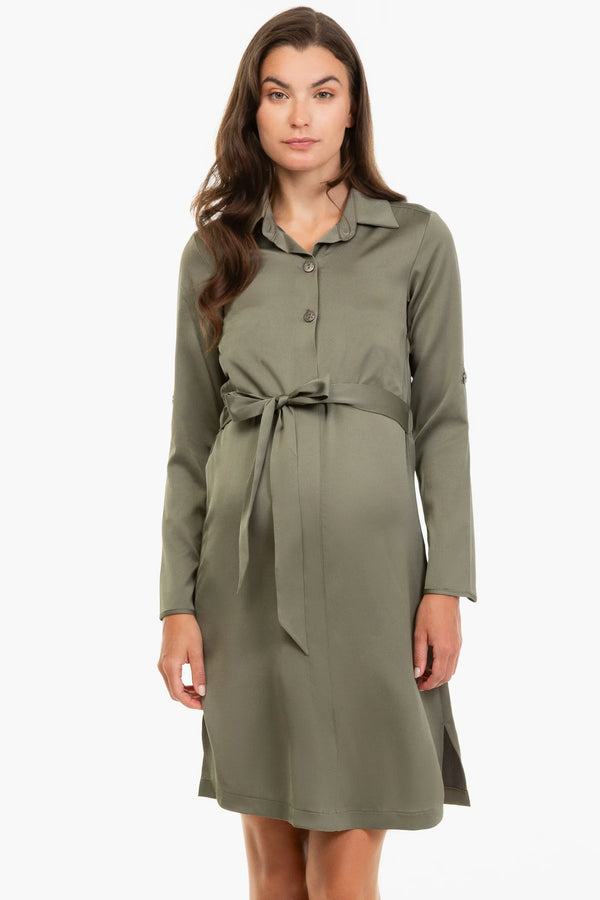 Saténové těhotenské a kojící šaty s límečkem