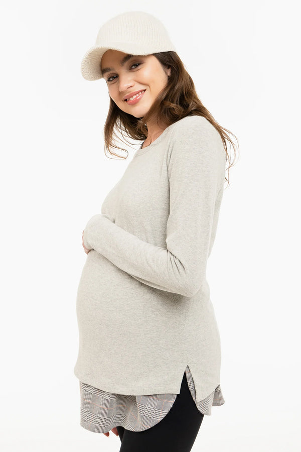 Šedý bavlněný těhotenský a kojicí svetr