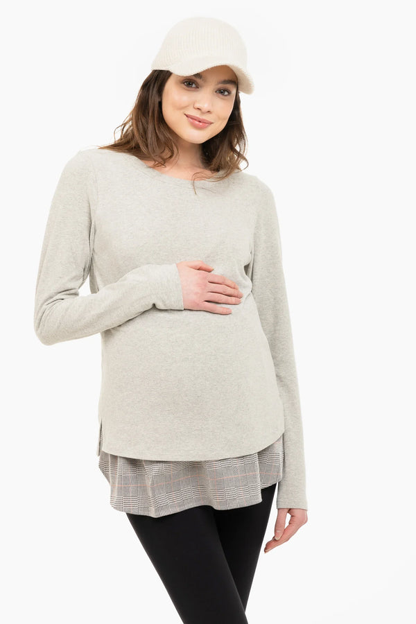 Šedý bavlněný těhotenský a kojicí svetr