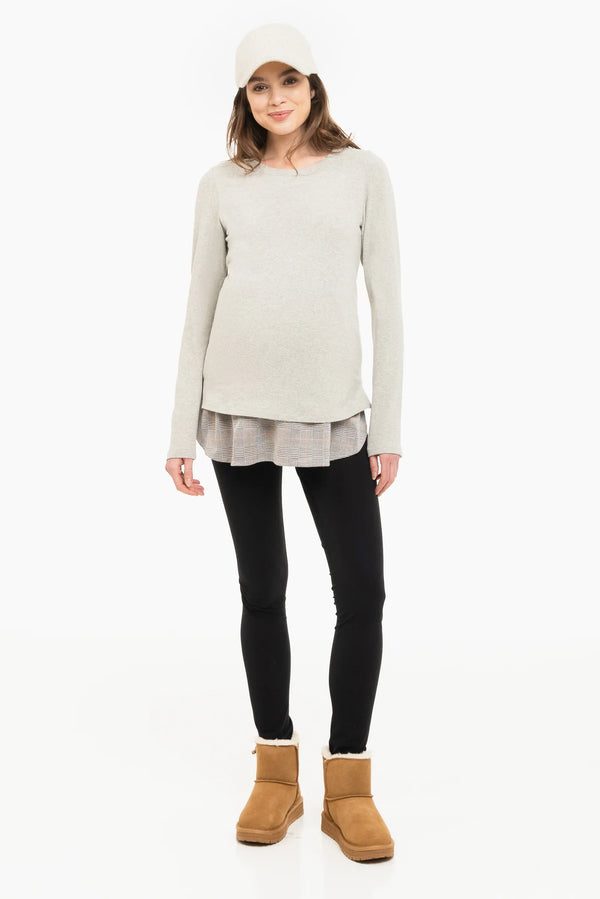 Šedý bavlněný těhotenský a kojicí svetr