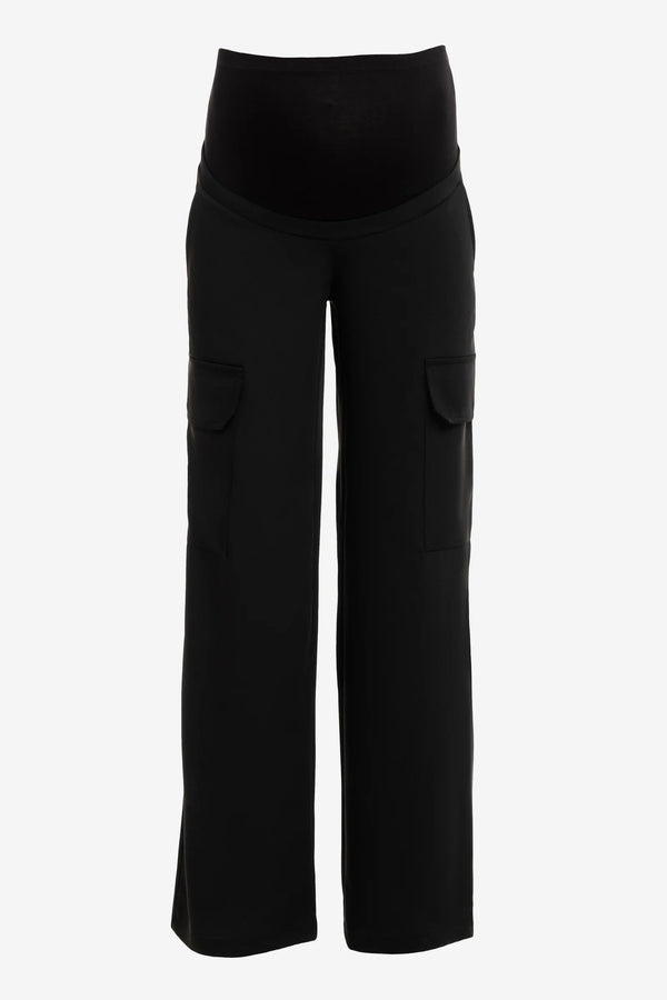 Elegantní černé cargo těhotenské kalhoty