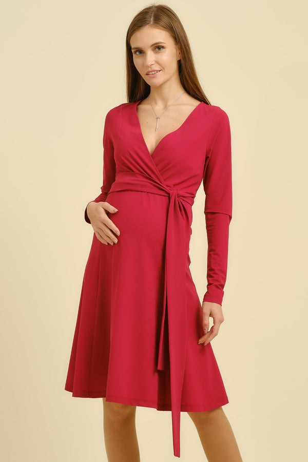 Áčkové těhotenské a kojící šaty - malinově červené